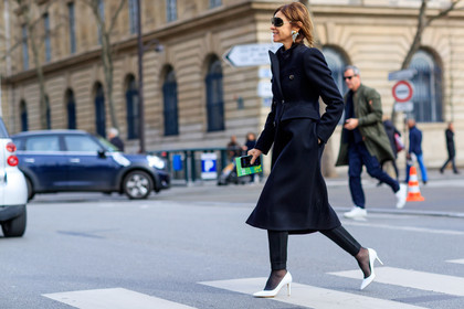 atmosphere details, AUTUMN WINTER 2017-2018, AW 17-18, black coat, black jacket, black pants, carine roitfeld, earrings, FALL WINTER 2017-2018, fashion week, frenchystyle, full length, FW, FW 17-18, high heels, horizontal, jonathan paciullo, leather shoes, PARIS, PFW, street style, sunglasses, white shoes