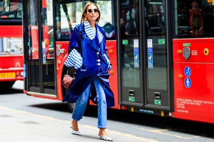 atmosphere details, balenciaga, blue coat, blue denim, blue shirt, denim pants, earrings, fashion week, frenchystyle, full length, FW, geometric, graphic bag, graphic shirt, high heels, horizontal, jeans, jonathan paciullo, leather bag, leather coat, leather shoes, LFW, loewe, LONDON, polka dot, printed bag, printed shirt, printed shoes, raincoat, red bag, SPRING SUMMER 2018, SS 18, street style, striped shirt, tartan, trousers, white shoes