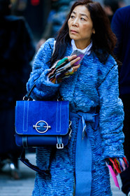 blue bag, blue coat, denim bag, fur gloves, leather bag, fashion week, frenchystyle, FW, jonathan paciullo, street style, LFW, LONDON, AUTUMN WINTER 2019-2020, AW 19-20, FW 19-20, FALL WINTER 2019-2020, vertical, atmosphere details, detail