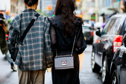black bag, black dress, blazer, checked, graphic jacket, grey jacket, leather bag, louis vuitton, plaid, printed jacket, see through, street style, jonathan paciullo, FW, frenchystyle, fashion week, NYFW, NEW YORK, SPRING SUMMER 2019, SS 19, atmosphere details, horizontal, detail