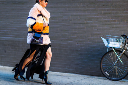 atmosphere details, AUTUMN WINTER 2016-2017, AW 16-17, black bag, black boots, black skirt, detail, fashion week, frenchystyle, fringes, fur coat, fur jacket, FW, FW 16-17, high boots, high heels, horizontal, jonathan paciullo, lace up shoes, laser cut, leather bag, leather boots, mini bag, NEW YORK, NYFW, orange fur, patchwork, pink fur, prada, silk skirt, street style, striped coat, striped jacket, studs, woman