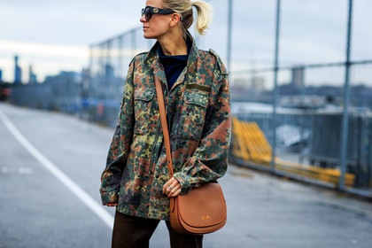 atmosphere details, AUTUMN WINTER 2016-2017, AW 16-17, black turtleneck, camel bag, camo jacket, camouflage, celine aagaard, detail, fashion week, frenchystyle, FW, FW 16-17, green pants, horizontal, jonathan paciullo, kaki jacket, kaki pants, leather bag, leather pants, military, military jacket, NEW YORK, NYFW, printed jacket, street style, sunglasses, trousers, woman