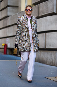 animal print, AUTUMN WINTER 2016-2017, AW 16-17, fashion week, frenchystyle, full length, FW, FW 16-17, gold bag, golden bag, helena bordon, high heels, jonathan paciullo, leopard coat, leopard print, NEW YORK, NYFW, pink pants, pink sweater, printed coat, street style, sunglasses, trousers, turtleneck sweater, vertical, woman
