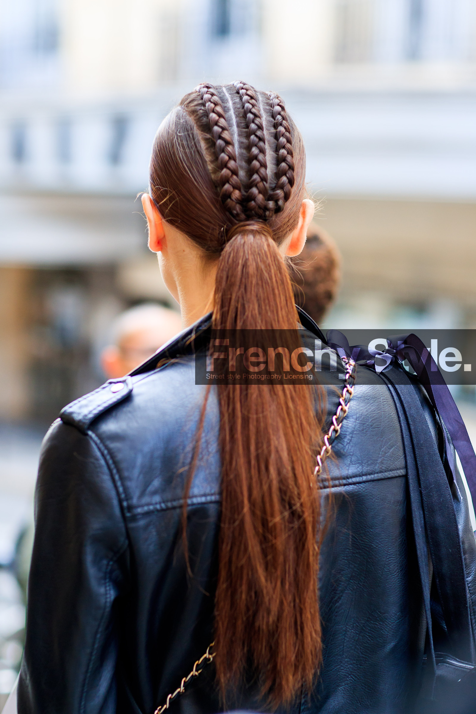 atmosphere details, AUTUMN WINTER 2017-2018, AW 17-18, back detail, black jacket, black perfecto, braids, detail, FALL WINTER 2017-2018, fashion week, frenchystyle, FW, FW 17-18, jonathan paciullo, leather jacket, leather perfecto, model, PARIS, PFW, street style, vertical