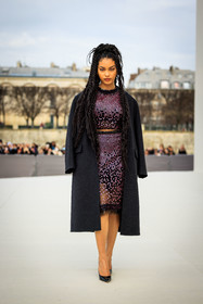 sequins dress, dior, dreadlocks, hairstyle, black coat, purple dress, cropped top, midi skirt, black stilettos, sharon alexie, fashion week, frenchystyle, FW, jonathan paciullo, street style, AUTUMN WINTER 2022-2023, FALL WINTER 2022_2023, FW 22-23, PFW, PARIS, vertical, full length