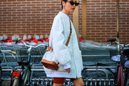 bomber jacket, fendi, geraldine boublil, graphic bag, graphic jacket, leather bag, leather jacket, monogram, printed bag, printed jacket, sunglasses, transparent bag, white jacket, MILAN, MFW, fashion week, frenchystyle, FW, jonathan paciullo, street style, AUTUMN WINTER 2019-2020, AW 19-20, FALL WINTER 2019-2020, FW 19-20, atmosphere details, detail, horizontal