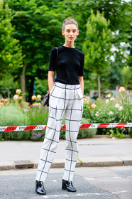 AUTUMN WINTER 2016-2017, AW 16-17, black boots, black sweater, bordeaux, bun, burgundy, Carolina Thaler, checked pants, FALL WINTER 2016-2017, fashion week, frenchystyle, full length, FW, FW 16-17, graphic pants, HAUTE COUTURE, jonathan paciullo, leather bag, leather boots, MENSWEAR, model, PARIS, PFW, printed pants, street style, trousers, varnished leather shoes, vertical, white pants