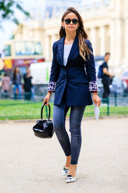 AUTUMN WINTER 2016-2017, AW 16-17, black bag, blazer, blue denim, denim pants, embroidered jacket, FALL WINTER 2016-2017, fashion week, frenchystyle, full length, FW, FW 16-17, HAUTE COUTURE, high heels, jeans, jonathan paciullo, leather bag, MENSWEAR, miroslava duma, navy jacket, PARIS, PFW, street style, sunglasses, trousers, vertical, white shoes, white t shirt