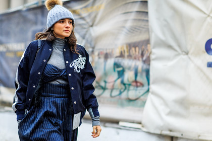 atmosphere details, AUTUMN WINTER 2016-2017, AW 16-17, black and white loafers, blue jacket, blue jumpsuit, bomber jacket, detail, fashion week, frenchystyle, FW, FW 16-17, graphic jumpsuit, grey beanie, grey turtleneck, horizontal, jonathan paciullo, juliana salazar, navy jumpsuit, NEW YORK, NYFW, oversize, printed jacket, printed jumpsuit, street style, striped jumpsuit, stripes, teddy jacket, wide pants, woman