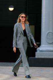 persol sunglasses, brown scale sunglasses, suits, checked suits, plaid jacket, checked jacket, checked pants, plaid pants, flare pants, black polish boots, fashion week, frenchystyle, FW, jonathan paciullo, street style, vertical, full length