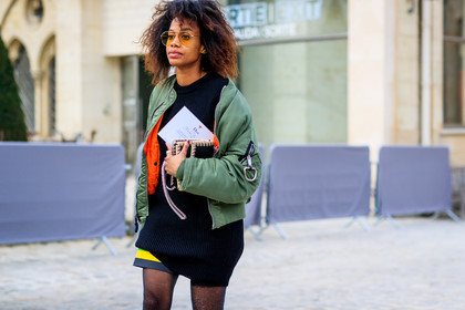 atmosphere details, AUTUMN WINTER 2017-2018, AW 17-18, black dress, bomber jacket, christian dior, detail, FALL WINTER 2017-2018, fashion week, frenchystyle, FW, FW 17-18, green jacket, horizontal, jan-michael quammie, jonathan paciullo, PARIS, PFW, street style, sunglasses