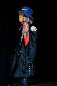 black jacket, blue hat, multicolor scarf, printed scarf, red scarf, sunglasses, fashion week, frenchystyle, FW, jonathan paciullo, street style, LFW, LONDON, SPRING SUMMER 2019, SS 19, vertical, detail, atmosphere details