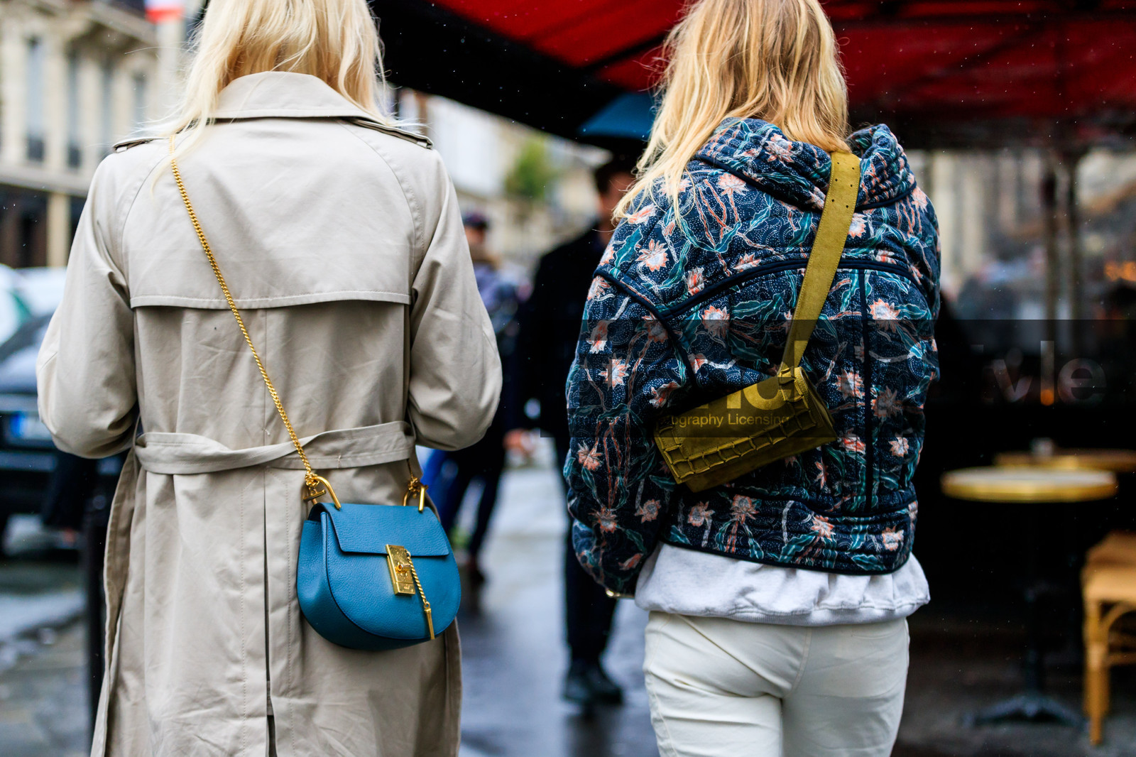 atmosphere details, AUTUMN WINTER 2017-2018, AW 17-18, back detail, beige coat, blue bag, blue jacket, chloe, detail, FALL WINTER 2017-2018, fashion week, floral, flower, frenchystyle, FW, FW 17-18, green bag, horizontal, jonathan paciullo, leather bag, model, PARIS, PFW, printed jacket, sasha luss, street style, suede bag, trench coat, trousers, white pants, white sweater