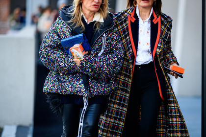 black pants, blazer, blue bag, checked, down jacket, floral, flowers, glitter, graphic jacket, leather bag, leather pants, multicolor jacket, plaid, printed jacket, printed shirt, sequined jacket, trousers, tweed coat, white shirt, fashion week, frenchystyle, FW, jonathan paciullo, street style, MFW, MILAN, AUTUMN WINTER 2018-2019, FALL WINTER 2018-2019, FW 18-19, horizontal, atmosphere details