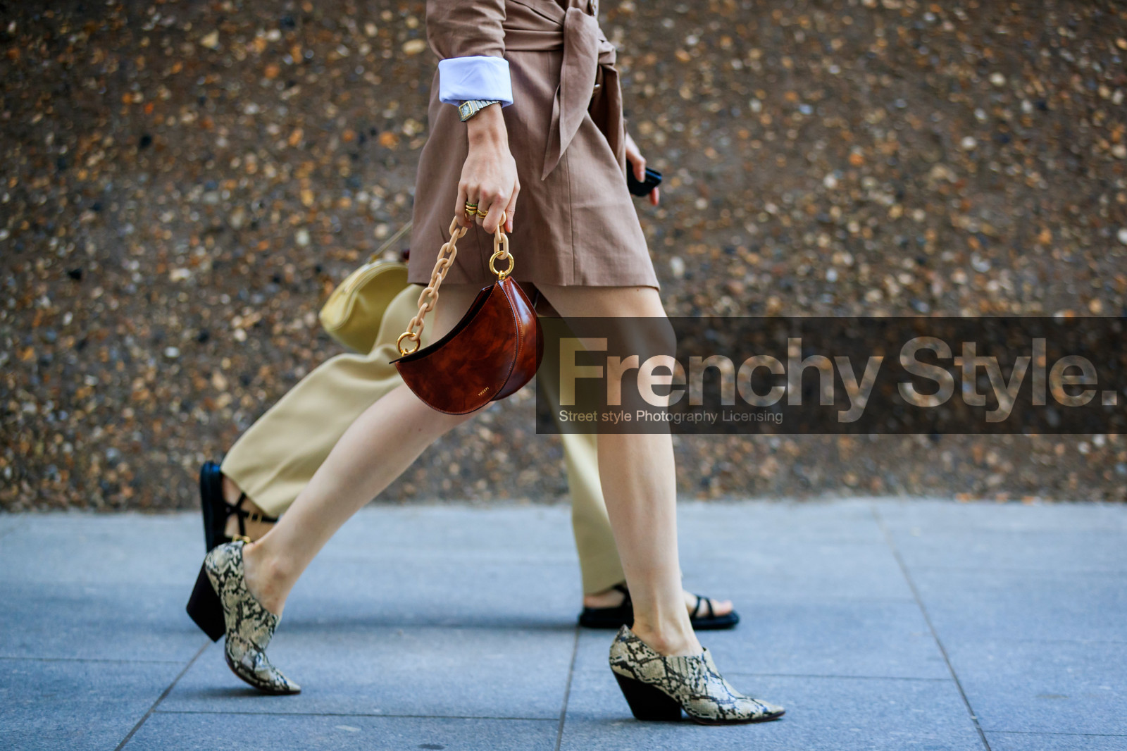 yuzefi bag, low cowboy boots, animal skin shoes, brown leather bag, chain strap bag, cartier watch, multi rings, golden rings, beige jacket, black headband, brown scale sunglasses, chain necklace, crossbody bag, denim, golden bracelet, golden earrings, golden necklace, hand bag, hair details, hoop earrings, jeans, logo shoulder strap, louis vuitton bag, mini bag, multi bracelet, multi necklace, reebok sneakers, fashion week, frenchystyle, FW, jonathan paciullo, street style, atmosphere details, horizontal, detail