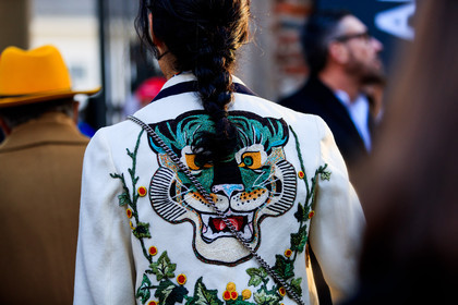 animal print, atmosphere details, AUTUMN WINTER 2017-2018, AW 17-18, back detail, beige jacket, caroline issa, detail, embroidered jacket, embroideries, FALL WINTER 2017-2018, fashion week, frenchystyle, FW, FW 17-18, gucci, horizontal, jonathan paciullo, MFW, MILAN, street style