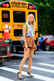 balenciaga, black and white bag, black bag, brown shorts, graphic bag, grey top, high heels, leather bag, leather shoes, printed bag, transparent shoes, fashion week, frenchystyle, FW, jonathan paciullo, street style, NYFW, NEW YORK, SPRING SUMMER 2019, SS 19, vertical, full length