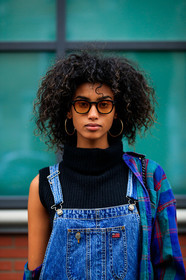 AUTUMN WINTER 2017-2018, AW 17-18, black turtleneck, checked shirt, denim overall, detail, earrings, FALL WINTER 2017-2018, fashion week, frenchystyle, FW, FW 17-18, graphic shirt, imaan hamman, jonathan paciullo, MFW, MILAN, model, plaid, portrait, printed shirt, ralph lauren, sleeveless, street style, sunglasses, vertical