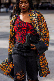 animal prints, asymetric top, bag, black bag, body, camel coat, chanel bag, coat, denim, destroyed denim, grey denim, leopard coat, leopard print, printed body, quilted bag, Rajni Lucienne Jacques, red body, zebra print, fashion week, frenchystyle, FW, jonathan paciullo, street style, PFW, PARIS, SPRING SUMMER 2022, SS 22, vertical, atmosphere details