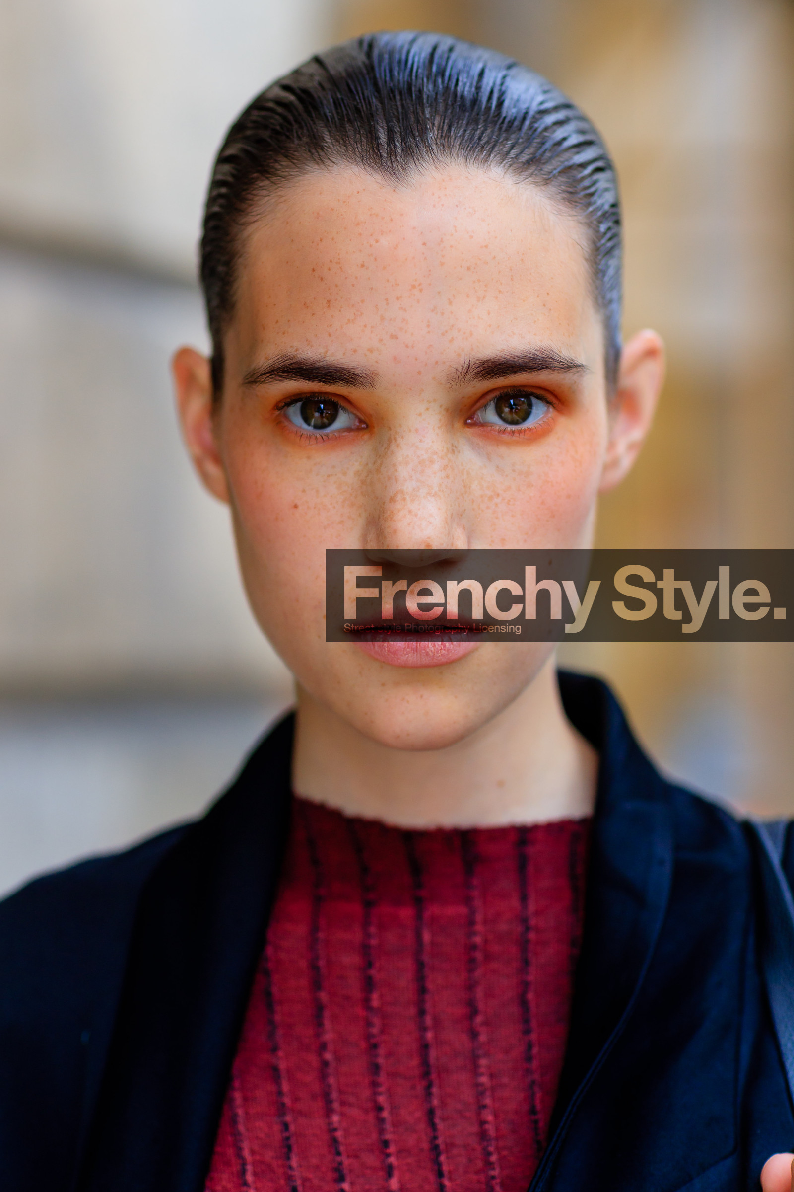 AUTUMN WINTER 2016-2017, AW 16-17, black jacket, detail, eyeshadow, FALL WINTER 2016-2017, fashion week, frenchystyle, FW, FW 16-17, HAUTE COUTURE, jonathan paciullo, MENSWEAR, model, natural, PARIS, PFW, portrait, pulled back hair, red sweater, skincare, street style, vertical, wet hair