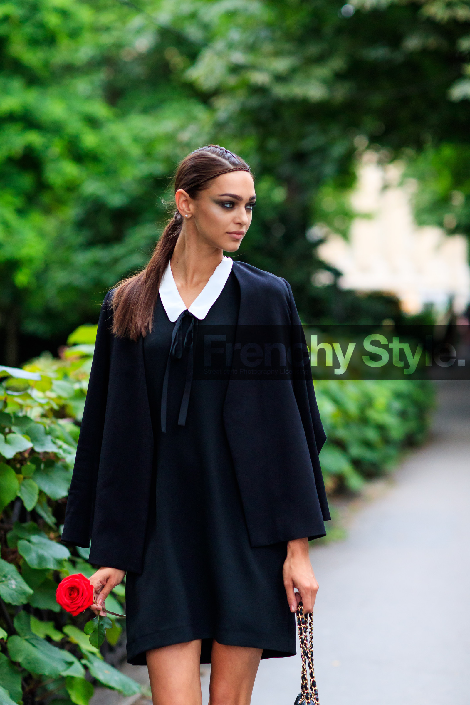 AUTUMN WINTER 2016-2017, AW 16-17, black cardigan, black dress, black jacket, braids, eyeshadow, FALL WINTER 2016-2017, fashion week, frenchystyle, full length, FW, FW 16-17, HAUTE COUTURE, jonathan paciullo, MENSWEAR, model, PARIS, PFW, street style, tone on tone, total look black, vertical, white collar, zhenya katava