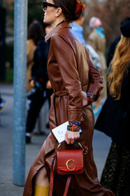 brown coat, chloé, leather bag, leather coat, red bag, sunglasses, PARIS, PFW, street style, jonathan paciullo, FW, frenchystyle, fashion week, AUTUMN WINTER 2019-2020, AW 19-20, FALL WINTER 2019-2020, FW 19-20, vertical, atmosphere details, detail