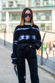 black belt, black denim, black sweater, denim pants, jeans, printed sweater, sunglasses, tie & die, trousers, y 3, MILAN, MFW, fashion week, frenchystyle, FW, jonathan paciullo, street style, AUTUMN WINTER 2019-2020, AW 19-20, FALL WINTER 2019-2020, FW 19-20, vertical, atmosphere details, detail