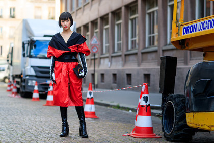 atmosphere details, black, black bag, black belt, black boots, fashion week, frenchystyle, full length, FW, graphic bag, graphic dress, high boots, high heels, horizontal, jonathan paciullo, leather bag, leather gloves, leather shoes, mademoiselle yulia, MENSWEAR, PARIS, PFW, printed bag, printed dress, red, red dress, SPRING SUMMER 2018, SS 18, street style, white