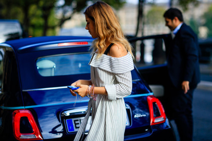 atmosphere details, detail, fashion week, frenchystyle, FW, horizontal, jonathan paciullo, marta represa, off the shoulder, PARIS, PFW, shirt dress, SPRING SUMMER 2017, SS 17, street style, striped dress, white dress