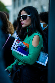 bag, black bag, black pants, bottega veneta bag, green turtleneck, knitwear, leather bag, mask sunglasses, orange watch, pants, sunglasses, turtleneck, watch, street style, jonathan paciullo, FW, frenchystyle, fashion week, PFW, PARIS, SPRING SUMMER 2022, SS 22, vertical, atmosphere details