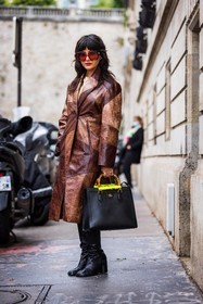 bag, black bag, black boots, boots, brown coat, coat, gucci bag, leather bag, leather boots, leather coat, long coat, Maria Bernad, oversize sunglasses, patchwork, red sunglasses, sunglasses, street style, jonathan paciullo, FW, frenchystyle, fashion week, PFW, PARIS, SPRING SUMMER 2022, SS 22, vertical, full length