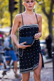 bag, black bag, black dress, Caroline Daur, dress, miu miu look, short dress, split dress, statement dress, strap dress, strass, fashion week, frenchystyle, FW, jonathan paciullo, street style, PFW, PARIS, SPRING SUMMER 2022, SS 22, vertical, atmosphere details