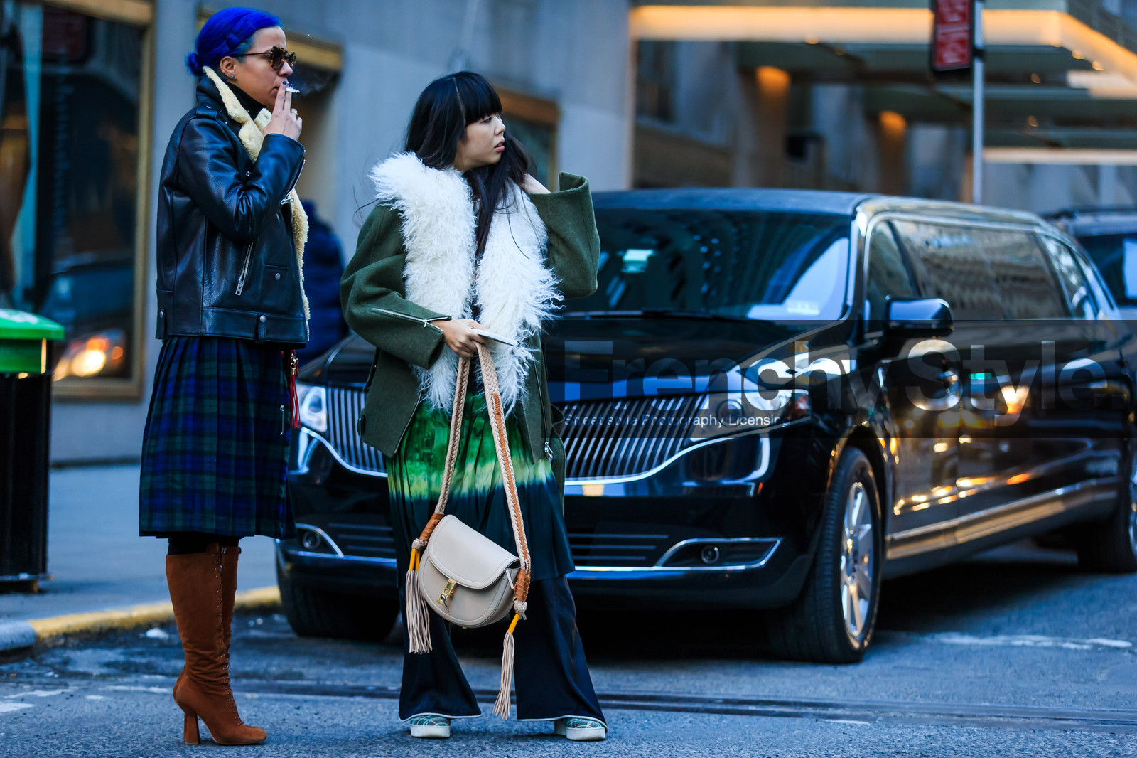 atmosphere details, AUTUMN WINTER 2016-2017, AW 16-17, black jacket, black perfecto, brown boots, camel boots, dyed hair, fashion week, frenchystyle, fringes, full length, fur collar, FW, FW 16-17, green coat, green dress, group of people, high boots, high heels, horizontal, iphone, jonathan paciullo, leather bag, leather boots, leather jacket, leather perfecto, NEW YORK, NYFW, pleated dress, pleated pants, pleated skirt, pompons, printed dress, sheep fur, street style, suede shoes, susie lau, tartan, tie & die, white bag, white fur, woman, wool jacket