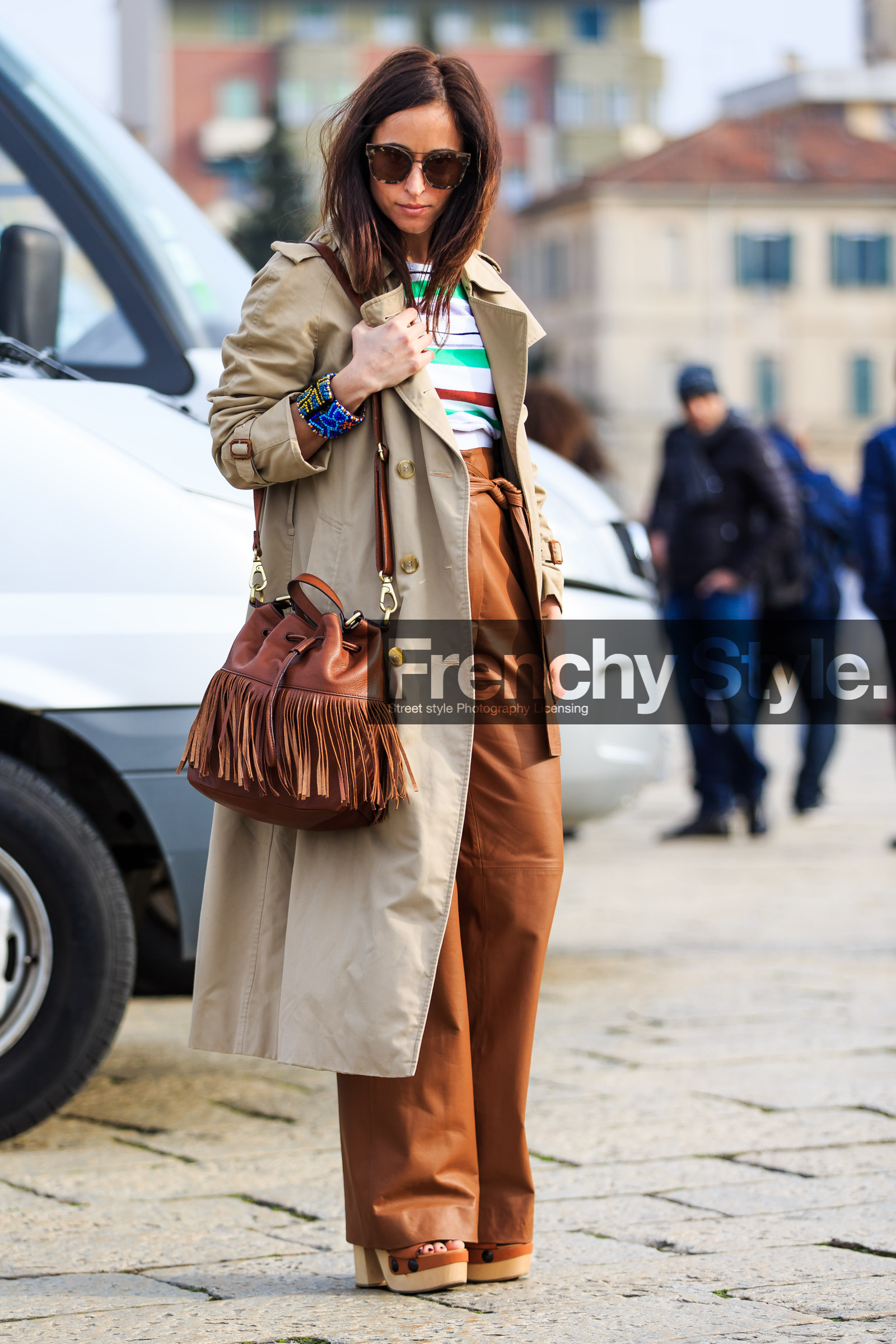 AUTUMN WINTER 2016-2017, AW 16-17, beige coat, brown bag, brown pants, FALL WINTER 2016-2017, fashion week, frenchystyle, fringes, full length, FW, FW 16-17, geometric, graphic sweater, graphic top, high waist, jonathan paciullo, leather bag, leather pants, LFW, LONDON, MENSWEAR, street style, striped sweater, stripes, sunglasses, trench coat, trousers, vertical