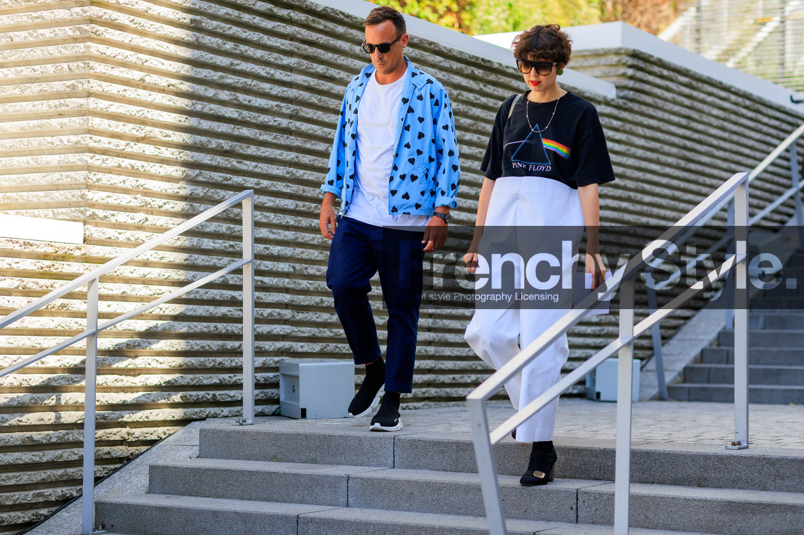 atmosphere details, black boots, black sneakers, black t shirt, blue shirt, earrings, fashion week, frenchystyle, full length, FW, graphic pants, horizontal, jonathan paciullo, leather shoes, MENSWEAR, navy pants, oversize, PARIS, PFW, printed shirt, printed t shirt, SPRING SUMMER 2018, SS 18, street style, sunglasses, trousers, white pant, white t shirt