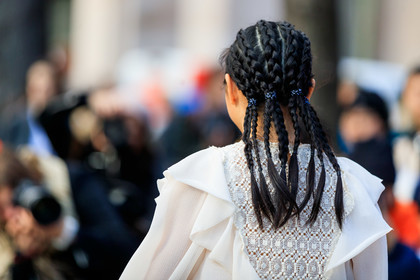 braids, lace dress, ruffles, white dress, yuwei zhangzou, MILAN, MFW, fashion week, frenchystyle, FW, jonathan paciullo, street style, AUTUMN WINTER 2019-2020, AW 19-20, FALL WINTER 2019-2020, FW 19-20, atmosphere details, detail, horizontal