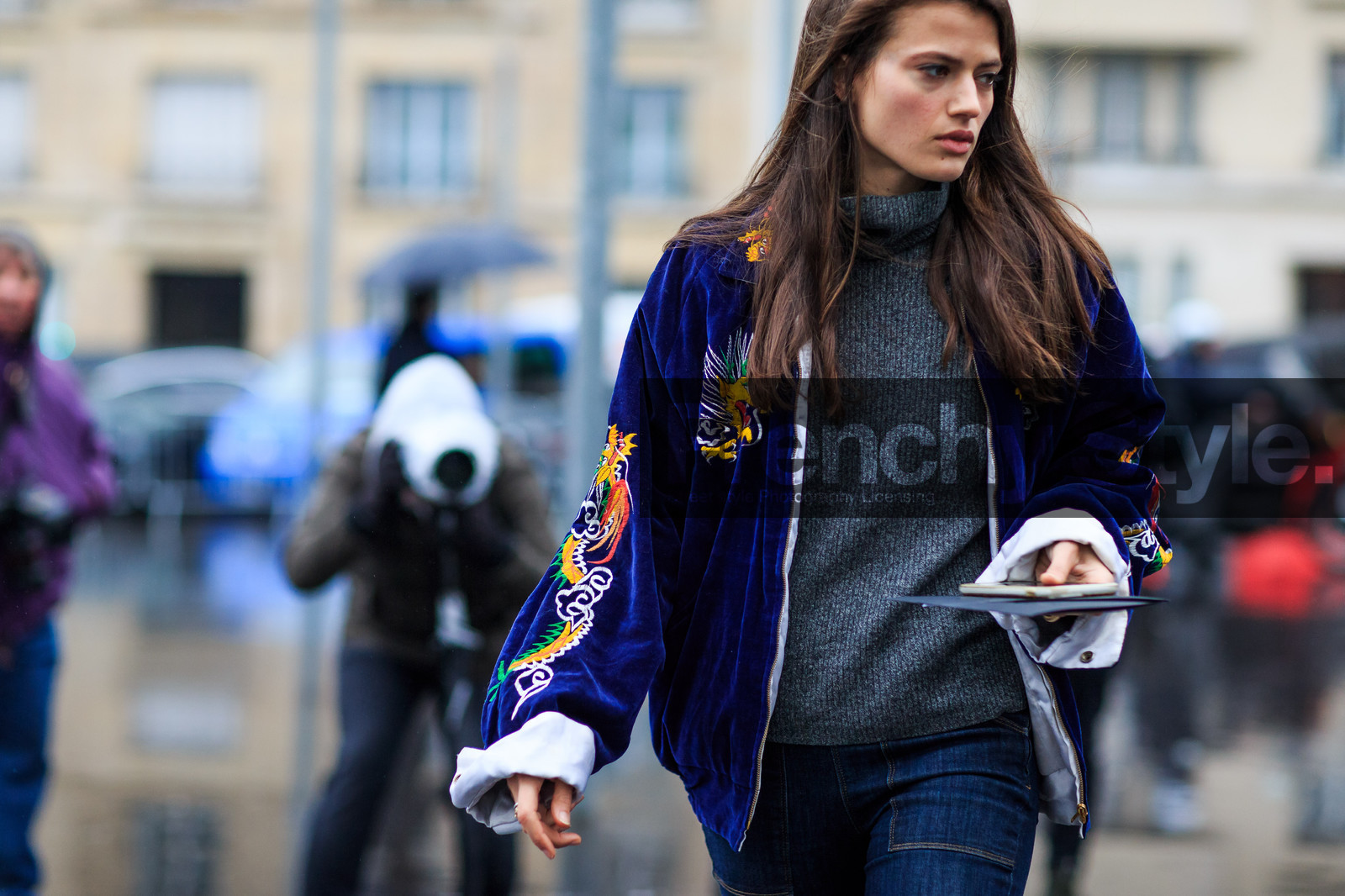 atmosphere details, AUTUMN WINTER 2016-2017, AW 16-17, blue, blue denim, detail, embroidered jacket, FALL WINTER 2016-2017, fashion week, frenchystyle, FW, FW 16-17, horizontal, jonathan paciullo, navy, PARIS, PFW, street style