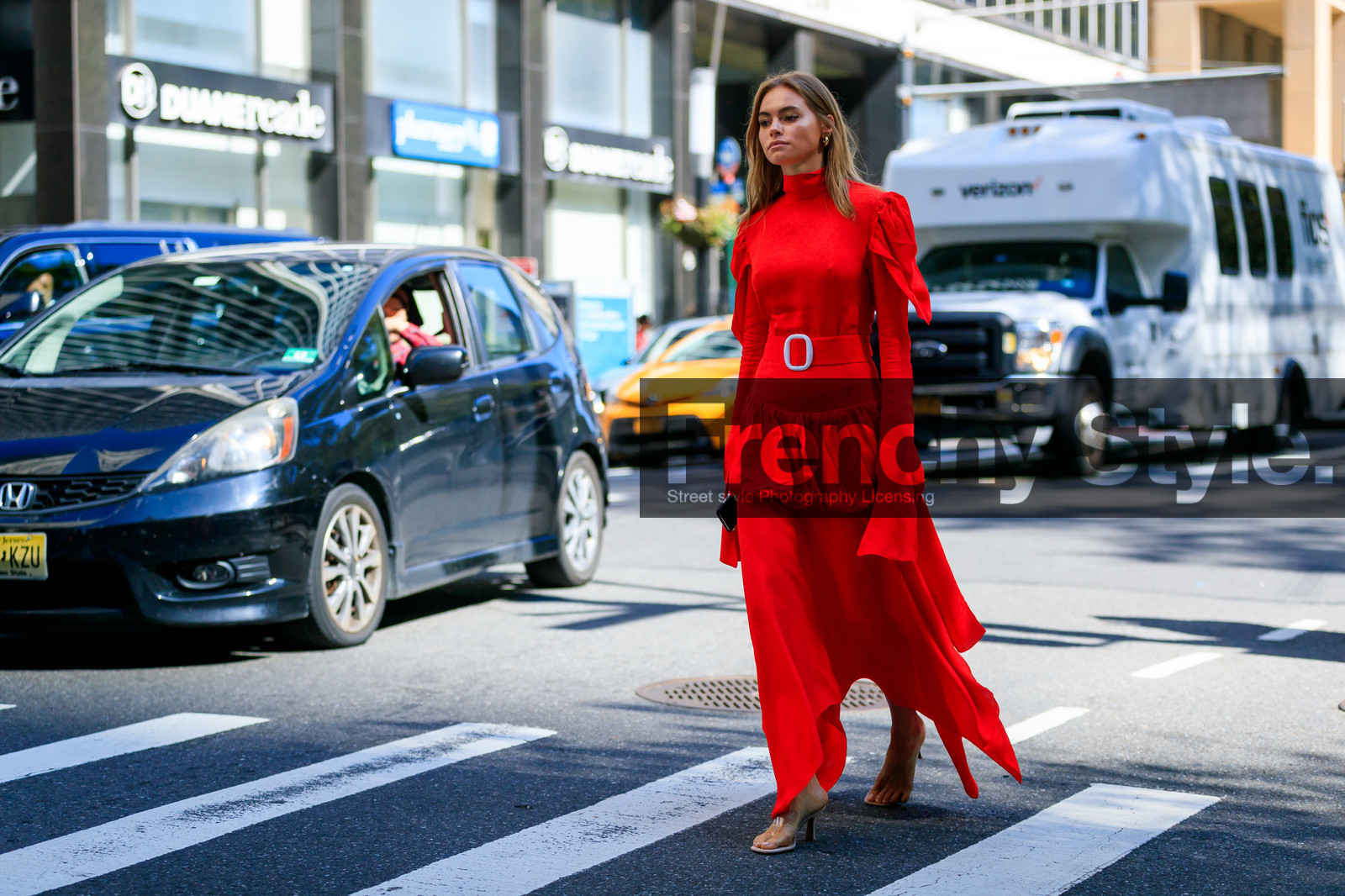 high heels, leather shoes, red belt, red dress, transparent shoes, fashion week, frenchystyle, FW, jonathan paciullo, street style, NEW YORK, NYFW, SPRING SUMMER 2020, SS 20, horizontal, atmosphere details, full length