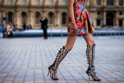 bicolor shoes, black sandals, close-up, detail, dress, floral print, flower, high sandals, Jaime Xie, print, printed dress, red dress, sandals, short dress, yellow dress, fashion week, frenchystyle, FW, jonathan paciullo, street style, PFW, PARIS, SPRING SUMMER 2022, SS 22, horizontal, atmosphere details