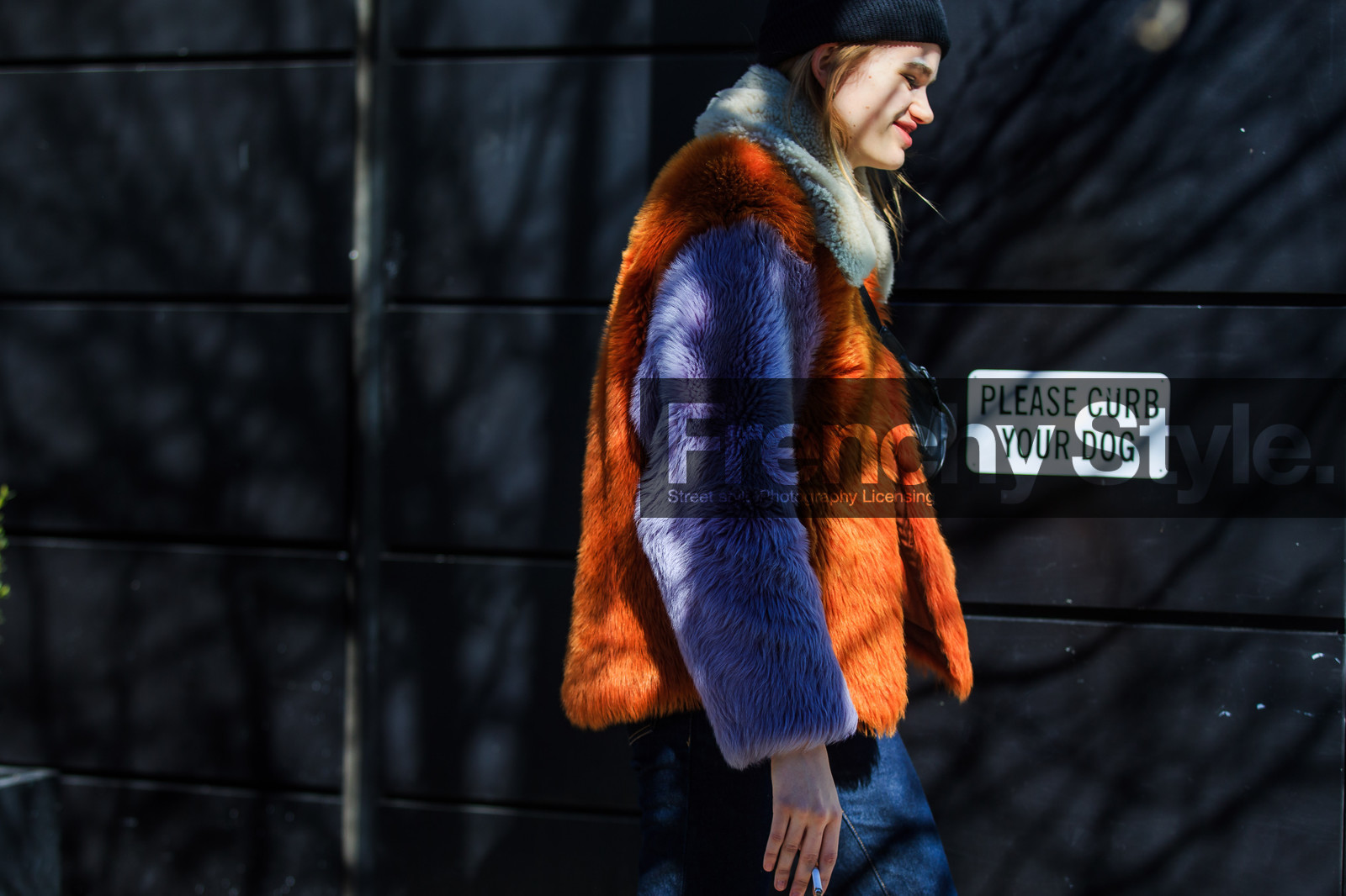 atmosphere details, AUTUMN WINTER 2016-2017, AW 16-17, blue denim, denim pants, detail, fashion week, frenchystyle, fur jacket, FW, FW 16-17, horizontal, jeans, jonathan paciullo, model, NEW YORK, NYFW, orange fur, patchwork, purple fur, stella lucia, street style, woman