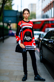 black bag, black boots, black denim, black pants, denim pants, fashion week, frenchystyle, full length, FW, hood by air, jeans, jonathan paciullo, leather bag, leather shoes, LFW, LONDON, louis vuitton, model, printed sweater, red sweater, sophie katherine jones, SPRING SUMMER 2017, SS 17, street style, trousers, vertical, woman