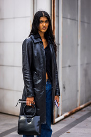 bag, black bag, black coat, blue denim, coat, denim, leather bag, leather coat, fashion week, frenchystyle, FW, jonathan paciullo, street style, PFW, PARIS, SPRING SUMMER 2022, SS 22, vertical, atmosphere details