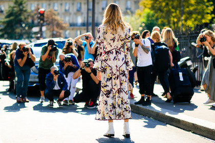 atmosphere details, back detail, beige bag, beige dress, fashion week, floral, flower, frenchystyle, full length, FW, horizontal, jonathan paciullo, leather shoes, PARIS, PFW, printed dress, SPRING SUMMER 2017, SS 17, street style, veronika heilbrunner, white boots