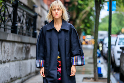 black coat, checked, graphic jacket, graphic skirt, linda tol, plaid, printed jacket, printed skirt, tartan, street style, jonathan paciullo, FW, frenchystyle, fashion week, NYFW, NEW YORK, SPRING SUMMER 2019, SS 19, atmosphere details, horizontal, detail