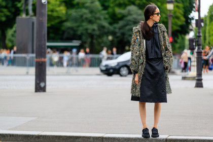 atmosphere details, AUTUMN WINTER 2016-2017, AW 16-17, black skirt, black sneakers, black top, embroidered coat, FALL WINTER 2016-2017, fashion week, fei fei sun, frenchystyle, full length, FW, FW 16-17, HAUTE COUTURE, horizontal, jonathan paciullo, MENSWEAR, model, PARIS, PFW, puma, street style, suede shoes, sunglasses