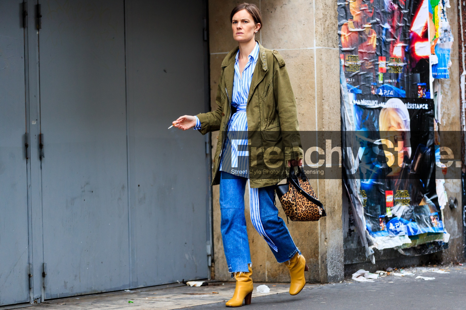 animal print, atmosphere details, AUTUMN WINTER 2016-2017, AW 16-17, blue denim, blue shirt, denim pants, FALL WINTER 2016-2017, fashion week, frenchystyle, full length, FW, FW 16-17, graphic shirt, green jacket, HAUTE COUTURE, high boots, high heels, horizontal, jeans, jo ellison, jonathan paciullo, kaki jacket, leather boots, leopard print, MENSWEAR, PARIS, parka, PFW, printed bag, printed shirt, ripped pants, street style, striped shirt, trousers, vêtements, yellow boots