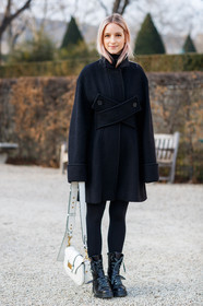 black boots, black coat, black shoes, christian dior, dyed hair, leather bag, leather shoes, pink hair, tights, white bag, fashion week, frenchystyle, FW, jonathan paciullo, street style, PFW, PARIS, SPRING SUMMER 2017, SS 17, HAUTE COUTURE, vertical, full length, Charlotte Groeneveld