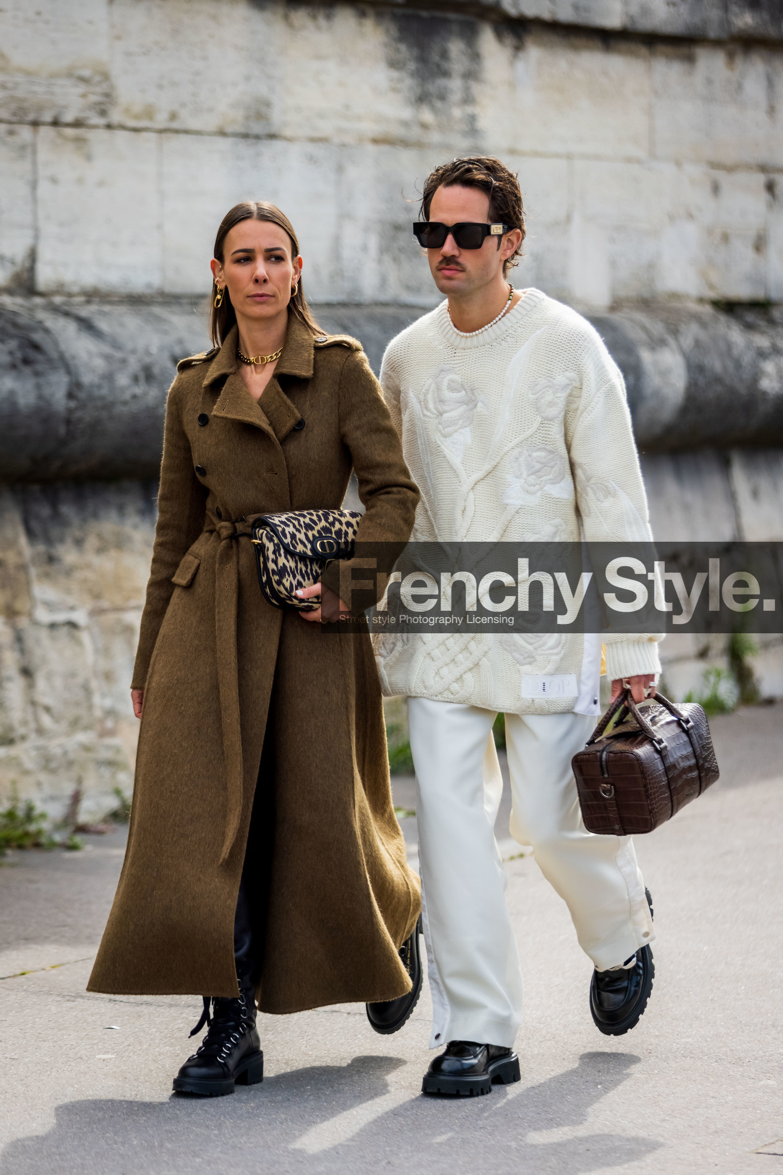 Amalie Gassmann, bag, black bag, black bracelet, black cuff, black derbies, black pants, derbies, dior bag, dior look, flare pants, large pants, leather bag, leather bracelet, leather derbies, leather top, pearl top, pink eyeliner, pleated pants, quilted bag, shirt, tattoo, white shirt, white sock, street style, jonathan paciullo, FW, frenchystyle, fashion week, PFW, PARIS, SPRING SUMMER 2022, SS 22, vertical, full length