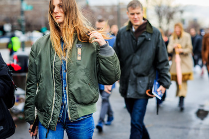 atmosphere details, AUTUMN WINTER 2016-2017, AW 16-17, blue denim, bomb riding hat, bomber jacket, denim pants, detail, fashion week, frenchystyle, FW, FW 16-17, group of people, horizontal, jeans, jonathan paciullo, kaki jacket, NEW YORK, NYFW, street style, trousers, woman