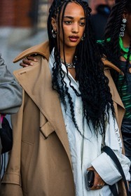 beige coat, braid, coat, hairstyle, necklace, Rimon, shirt, silver earrings, silver necklace, white shirt, street style, jonathan paciullo, FW, frenchystyle, fashion week, PFW, PARIS, SPRING SUMMER 2022, SS 22, vertical, atmosphere details
